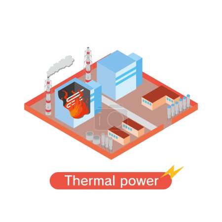 Illustration for Isometric illustration of thermal power plant - Royalty Free Image