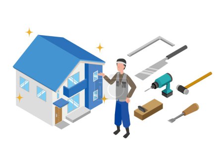 Image illustration of a carpenter building a house