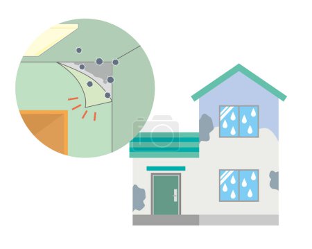 Téléchargez les illustrations : Une maison où le papier peint est enlevé par l'humidité et la moisissure pousse - en licence libre de droit