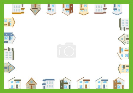 Illustration for Decorative frame illustration with various houses arranged around - Royalty Free Image