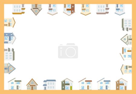 Illustration for Illustration of a decorative frame with houses arranged around it - Royalty Free Image