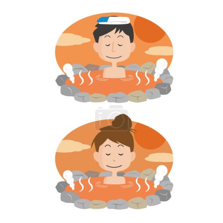 Illustration for Image illustration of men and women going into a hot spring - Royalty Free Image