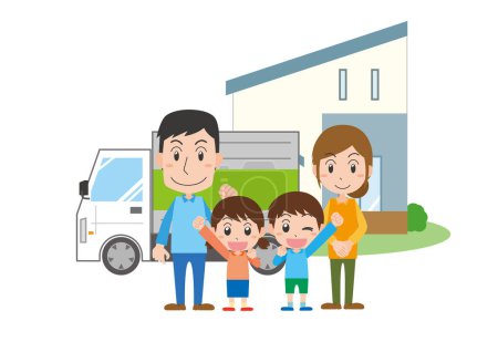 Téléchargez les illustrations : Famille déménageant chez elle - en licence libre de droit