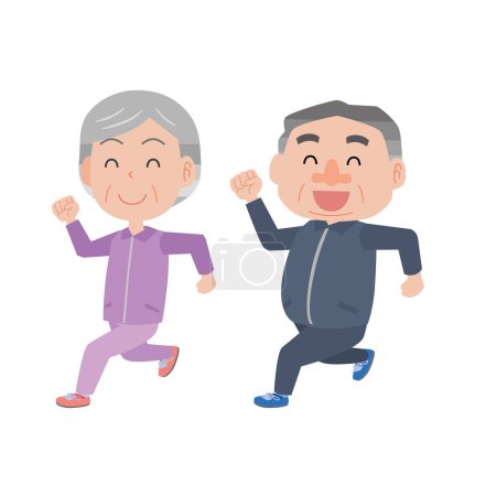Ilustración de Una pareja de ancianos haciendo ejercicio felices juntos - Imagen libre de derechos