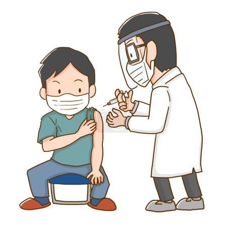 Illustration eines geimpften Mannes und eines Arztes