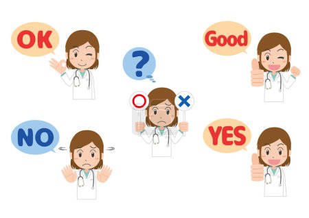 Ilustración de un médico diciendo con expresiones faciales y signos de la mano