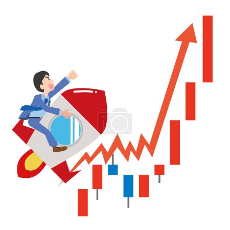 Illustration for Rising stock prices and rocket chasing men - Royalty Free Image