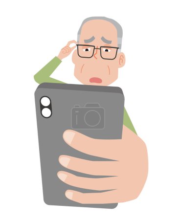 Homme âgé qui a presbytie et a de la difficulté à voir les smartphones