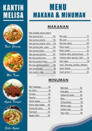 Photo for Menu makanan dan minuman indonesia berwarna abu abu biru - Royalty Free Image