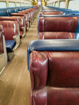 Row of seats on an empty train car