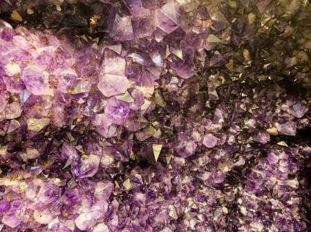 Close up amethyst geode crystal clusters