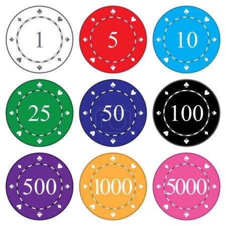 Illustration for Vector illustration of poker chips in varying amounts of money - Royalty Free Image