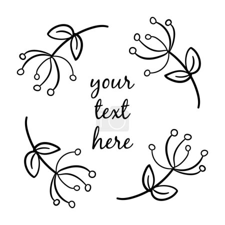 Illustration for Hand drawn vector illustrations with botanical elements, flowers, branches, leaves, frames, and wreaths - Royalty Free Image
