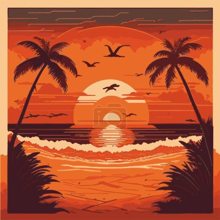Illustration for Sunset - retro - Capture the beauty of a vintage-style sunset in this captivating image. Perfect for nostalgic themes, wall art, and retro designs. Radiates warmth and tranquility. - Royalty Free Image