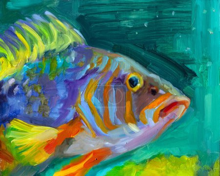 Foto de Pintura al óleo tradicional de un pez en el océano - Imagen libre de derechos