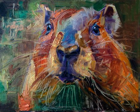 Photo for Traditional abstract oil painting of a cute capybara on a vintage ad retr background - Royalty Free Image