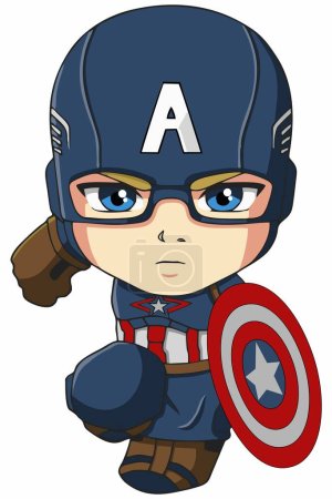 Capitán América Dibujos animados, ilustración, vector sobre fondo blanco.