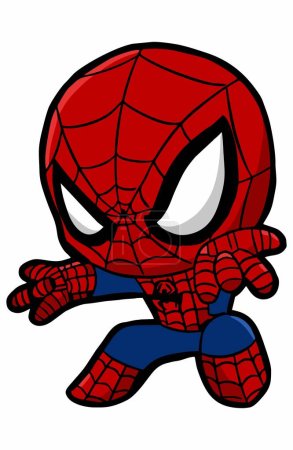 Téléchargez les illustrations : Illustration vectorielle de dessin animé de super héros de dessin animé spiderman mignon. isolé sur fond blanc - en licence libre de droit