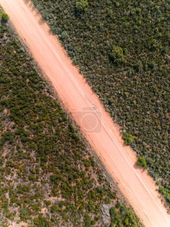 Photo for Aerial view of remote desert dirt road in the outback of Australia. - Royalty Free Image