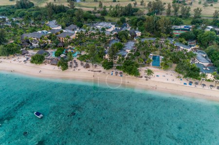 Foto de Vista aérea de un balneario con palmeras y mar - Imagen libre de derechos