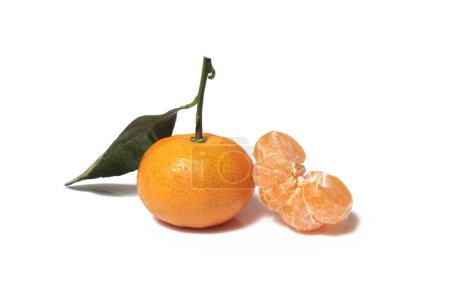 Photo for Orange fruit with leaf isolated on white background. - Royalty Free Image