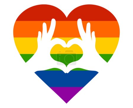 Illustration for Lgbt pride heart with rainbow flag and hands vector illustration - Royalty Free Image