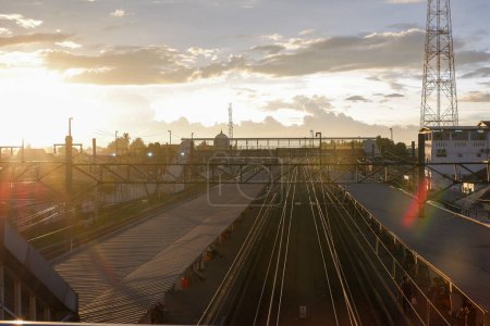 view of the sunset at the Parung Panjang commuter line train station