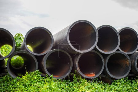 Large underground water pipes are stored. Residential municipal water supply and wastewater disposal.