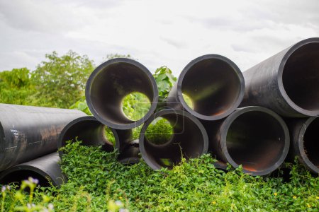 Large underground water pipes are stored. Residential municipal water supply and wastewater disposal.