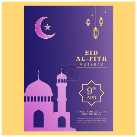 Celebración de Eid y Ramadan Mubarak: Diseño vibrante de póster para promociones festivas y compartición de redes sociales, con arte islámico y texto acogedor cálido!