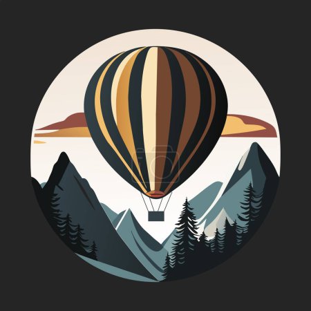 Illustration for Air balloon with landscape on background. Flying balloon tshirt design. - Royalty Free Image