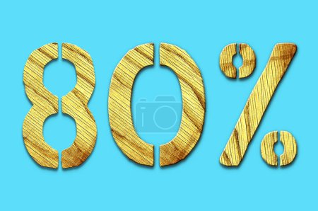 Photo for 80 percent. Wooden numbers, isolated on a blue background.Business.Sales. Trade. Design element Background - Royalty Free Image