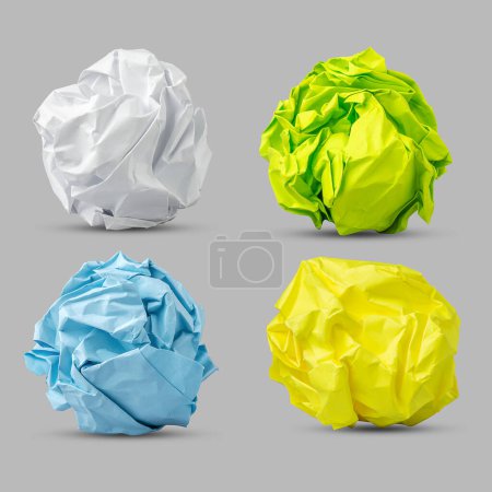 Set of Crumpled paper isolated on gray background. Paper crumpled into a ball. Recycling, ecology, business. Design element.