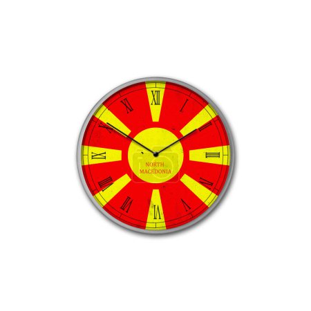 Wall clock in the color of the North Macedonia flag. Signs and symbols. Isolated on a white background. Design element. Flags.