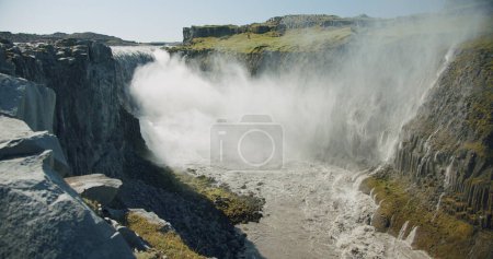 Photo for Most powerful watterfall Dettifoss filmed from the distance, Iceland, Europe. - Royalty Free Image