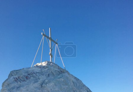 Photo for Cross on summit of Mount Athos, on a sunny day - Royalty Free Image