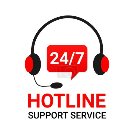 Téléchargez les illustrations : Service d'assistance clientèle Hotline avec illustration vectorielle pour écouteurs. - en licence libre de droit