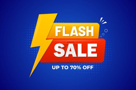 Illustration for Flash sale colorful banner design with 70 percent off. - Royalty Free Image