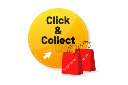 Illustration for Click and collect with a shopping bag vector illustrator. - Royalty Free Image