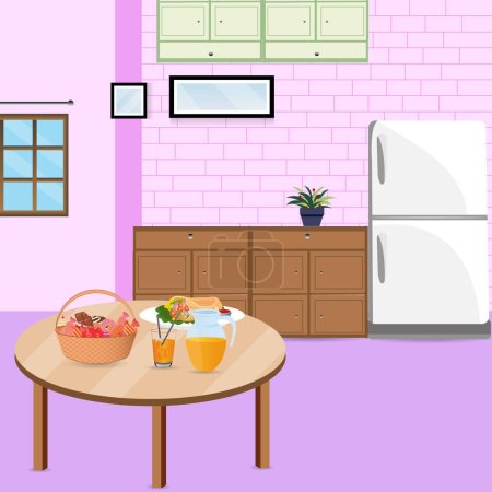Dining room interior vector illustration with furniture.