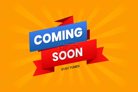 Illustration for Coming soon stay tuned banner design with yellow background. - Royalty Free Image