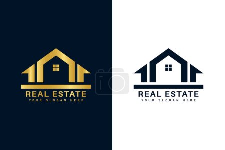 Illustration pour Modèle abstrait de logo immobilier design avec couleur dorée. - image libre de droit