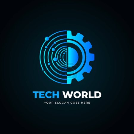 abstract technology world logo design