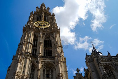 Téléchargez les photos : Cathédrale d'Anvers en angle bas avec ciel bleu - en image libre de droit