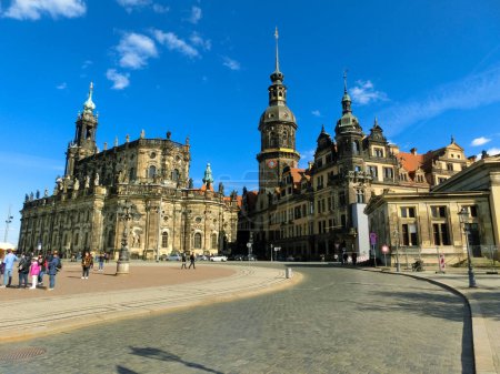 Photo for Dresden, Germany - April 18, 2022: Cathedral Katholische Hofkirche on Theaterplatz square. - Royalty Free Image