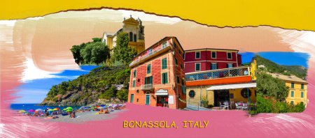 Photo for The collage about small Bonassola, La Spezia, Liguria, Italy. - Royalty Free Image