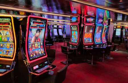 Photo for Barcelona, Spain - May 25, 2023: Interior of slot machines in gambling casino on board of cruise ship MSC Grandiosa, built in Italy. - Royalty Free Image