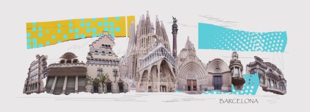 Photo for Contemporary art collage. Design in modern contemporary retro style about Barcelona in Spain - Royalty Free Image
