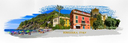 Foto de El collage sobre la pequeña Bonassola, La Spezia, Liguria, Italia
. - Imagen libre de derechos