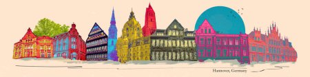 Beau bâtiment ancien en Allemagne - façade au centre historique de Hanovre, Allemagne - collage d'art ou design